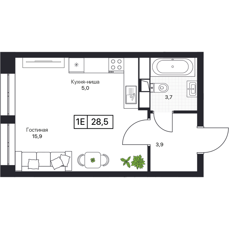 Студия 28,2 м²