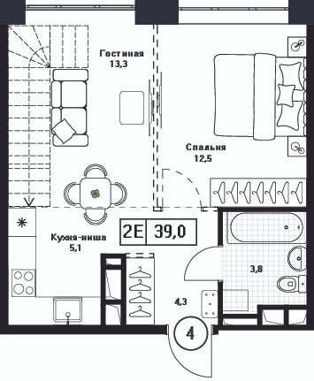 2 ккв (Евро) 39 м²