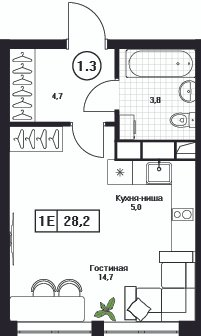 Студия 28,2 м²