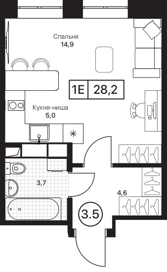 Студия 28,2 м²