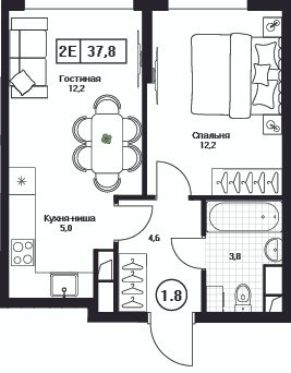 2 ккв (Евро) 37,8 м²