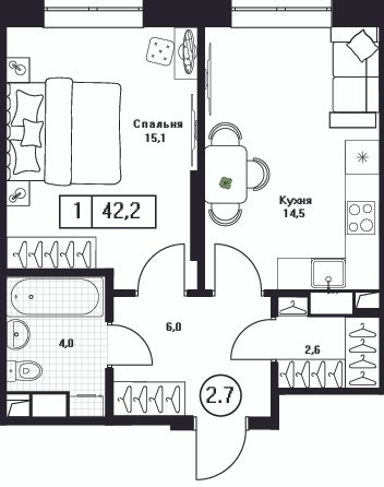 1 ккв 42,2 м²