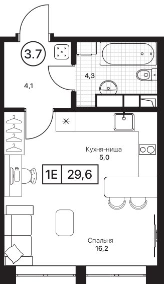 Студия 29,6 м²
