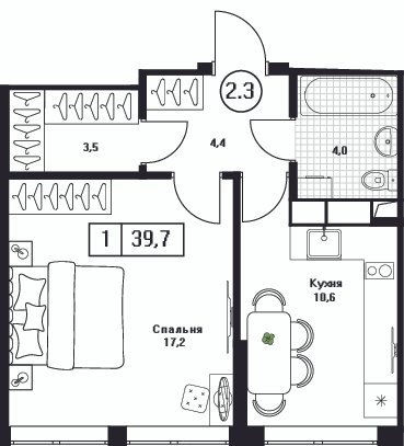 1 ккв 39,7 м²