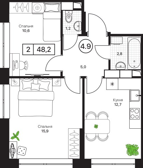 2 ккв 48,2 м²