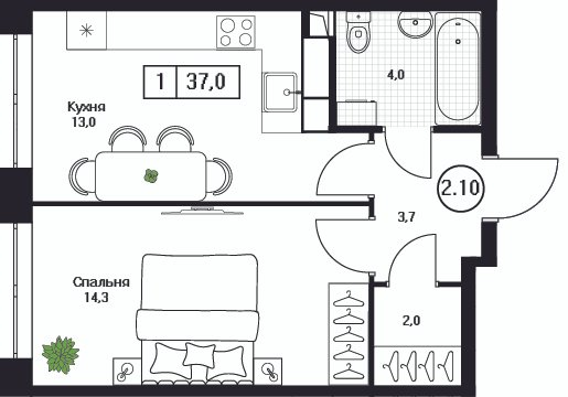 1 ккв 37 м²