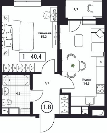 1 ккв 40,4 м²