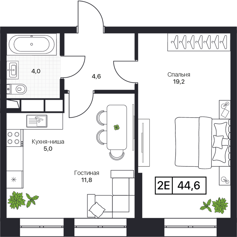 2 ккв (Евро) 44,6 м²