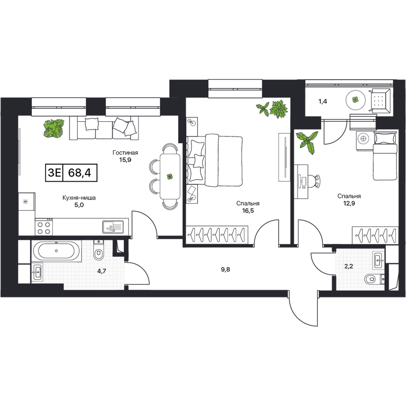 3 ккв (Евро) 68,5 м²