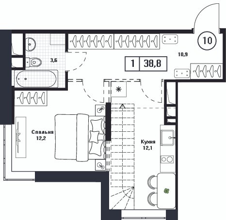 1 ккв 38,8 м²