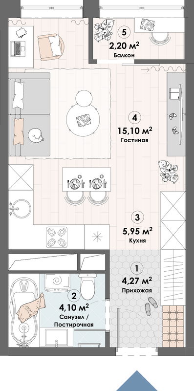 Студия 31,6 м²