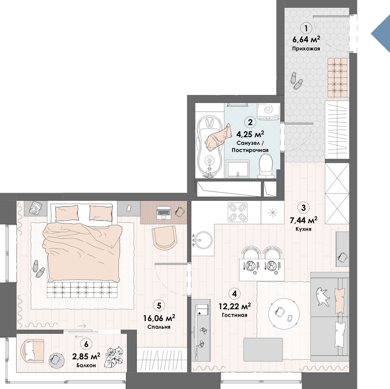 2 ккв (Евро) 49,5 м²