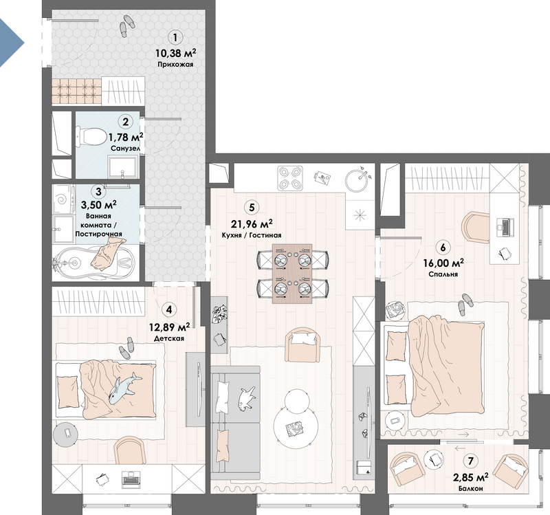 3 ккв (Евро) 69,4 м²