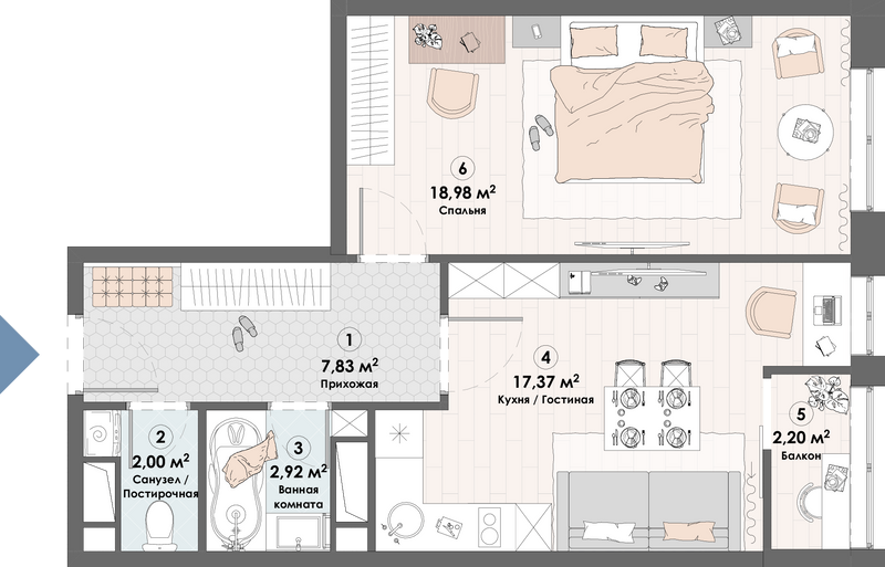 2 ккв (Евро) 51,3 м²