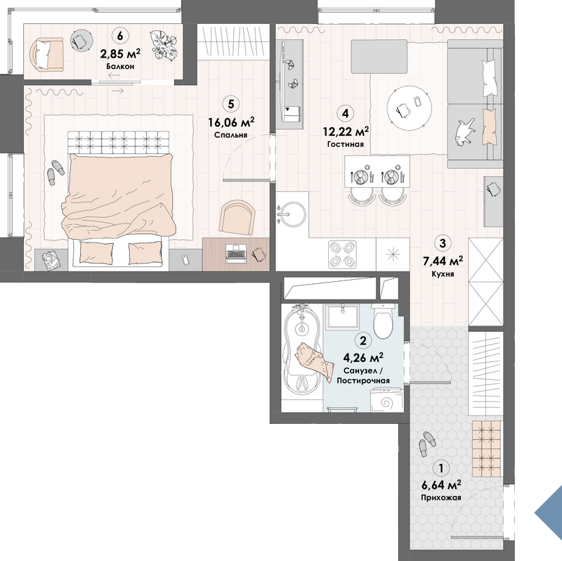 2 ккв (Евро) 49,5 м²