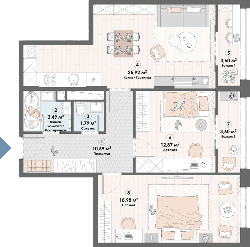 3 ккв (Евро) 80,9 м²