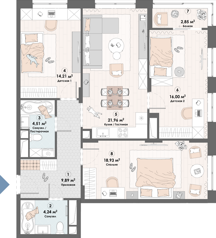 4 ккв (Евро) 92,6 м²