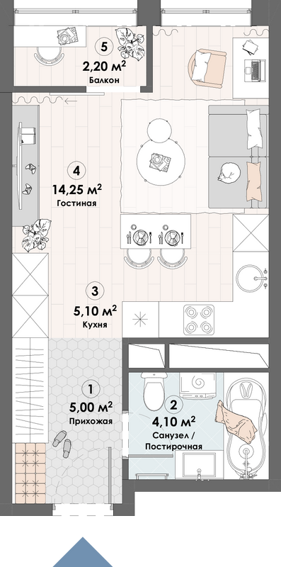 Студия 30,7 м²