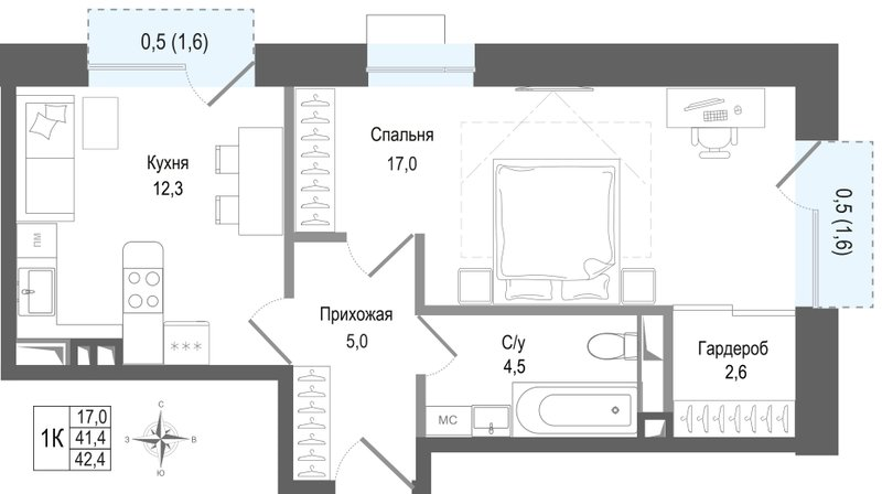 1 ккв 41,4 м²