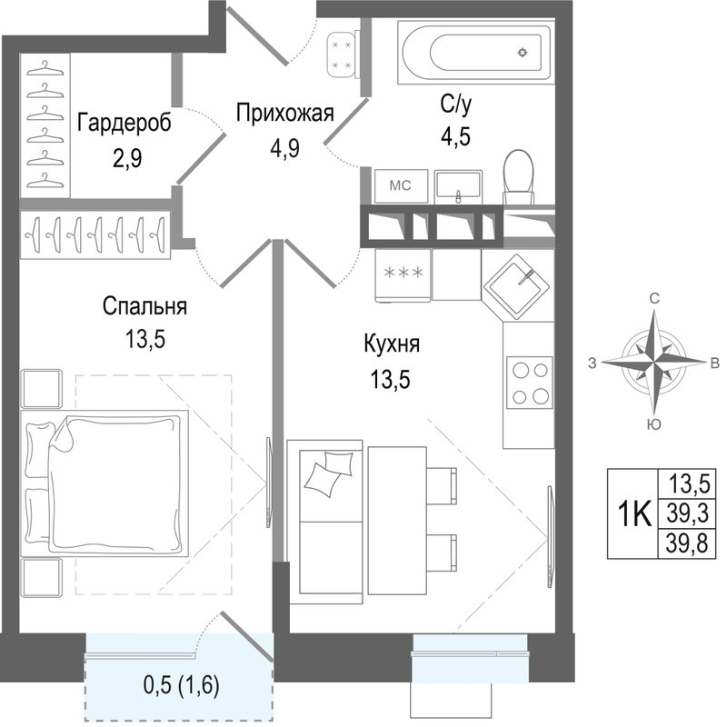 1 ккв 39,3 м²