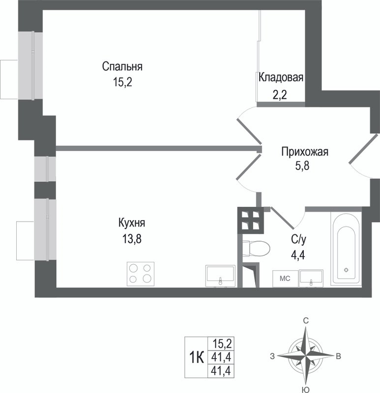 1 ккв 41,4 м²