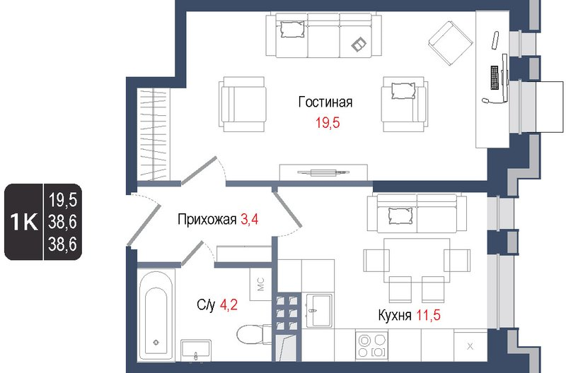 1 ккв 39,9 м²
