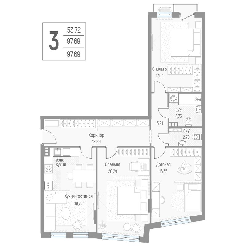 4 ккв (Евро) 97,6 м²