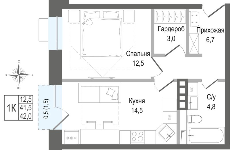 1 ккв 41,5 м²
