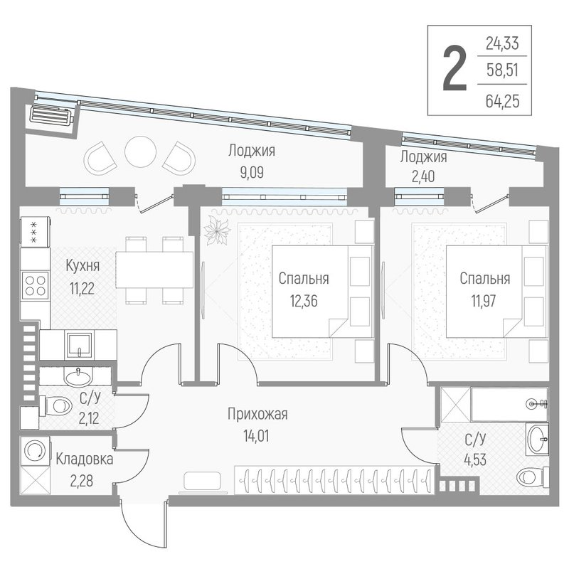2 ккв 63,6 м²