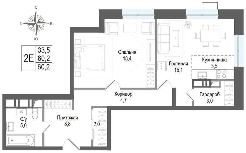 2 ккв 60,2 м²
