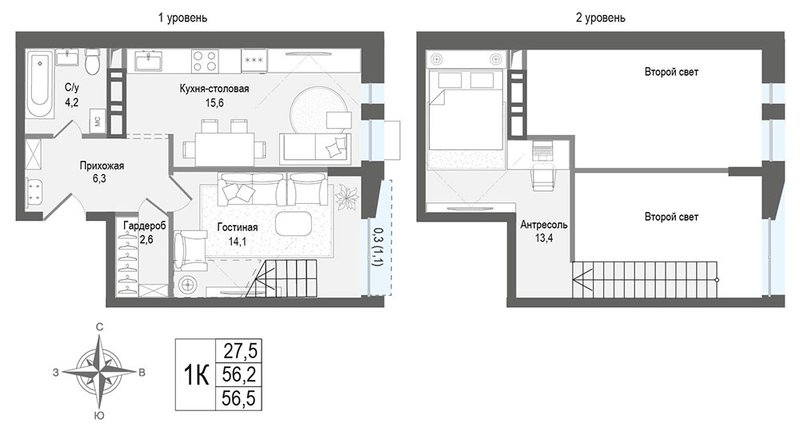 3 ккв (Евро) 56,2 м²