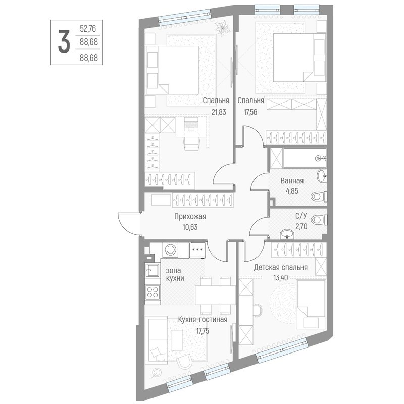 4 ккв (Евро) 88,8 м²