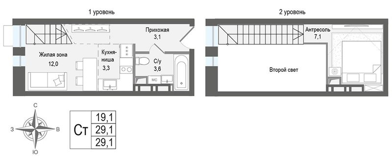 Студия 29,1 м²