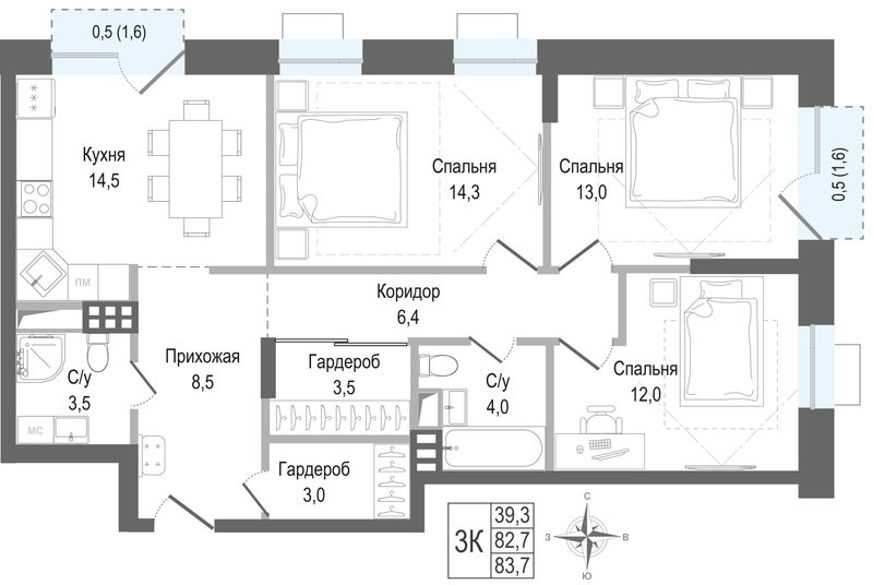3 ккв 82,7 м²