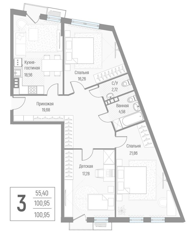 4 ккв (Евро) 101,3 м²