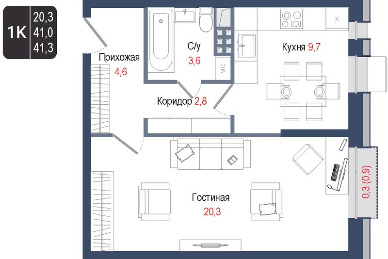 1 ккв 41 м²