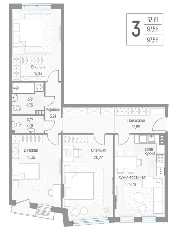 4 ккв (Евро) 97,8 м²