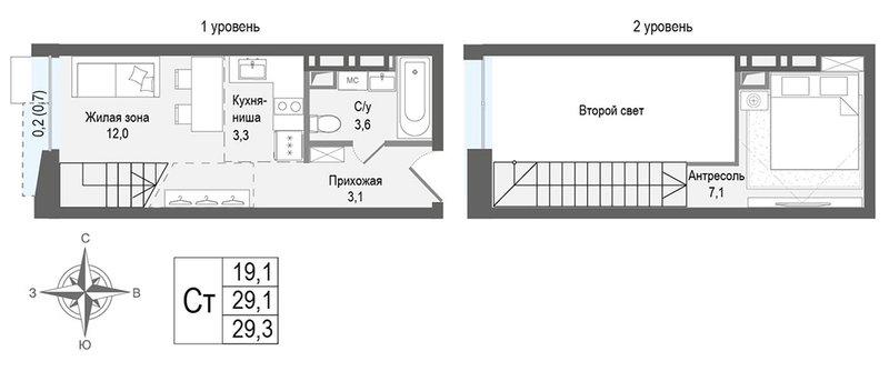 Студия 29,1 м²