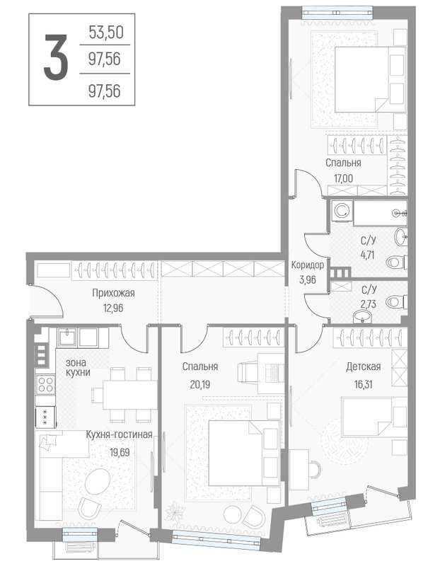4 ккв (Евро) 97,7 м²