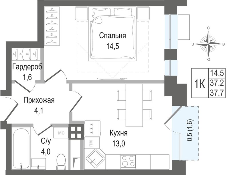 1 ккв 37,2 м²