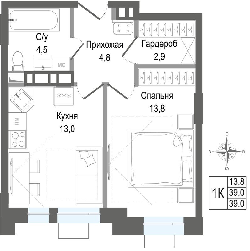 1 ккв 39 м²