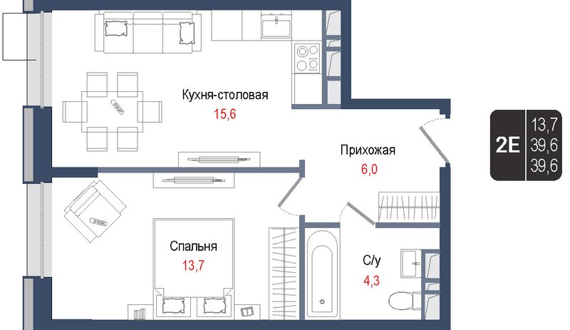 2 ккв (Евро) 43 м²
