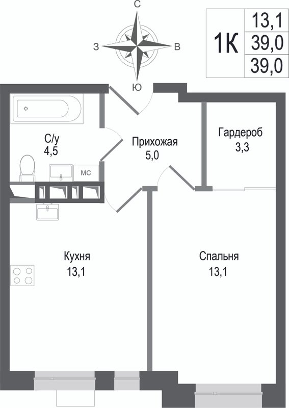 1 ккв 39 м²