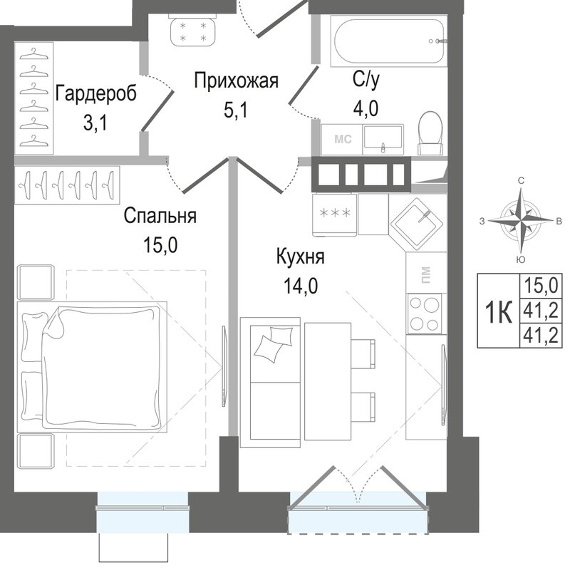 1 ккв 41,2 м²