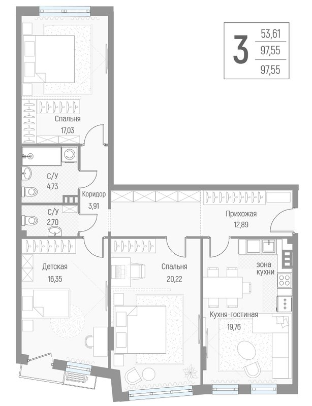 4 ккв (Евро) 97,3 м²