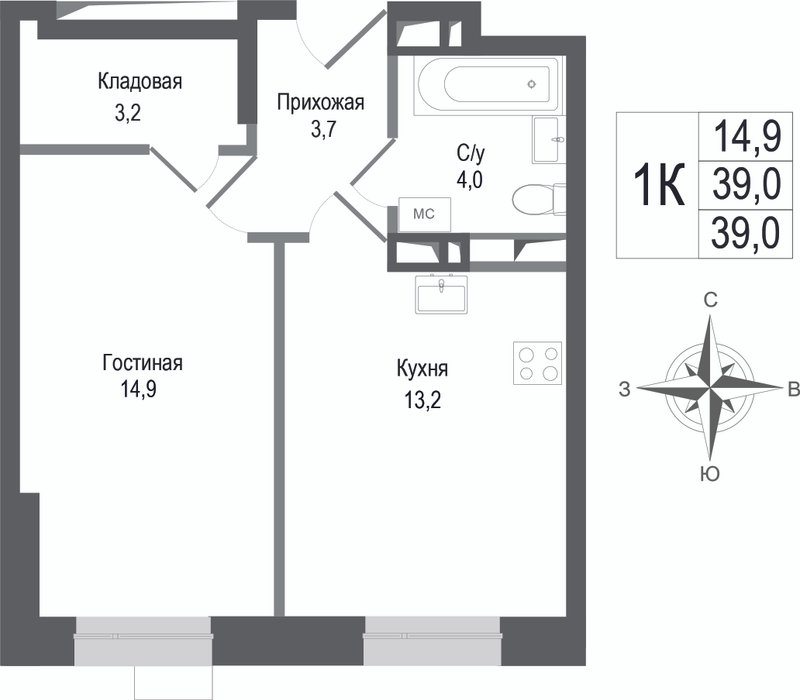 1 ккв 39 м²