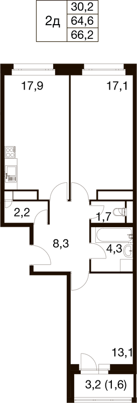 3 ккв (Евро) 64,2 м²