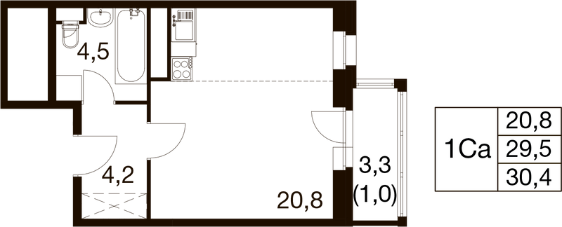 Студия 29,2 м²
