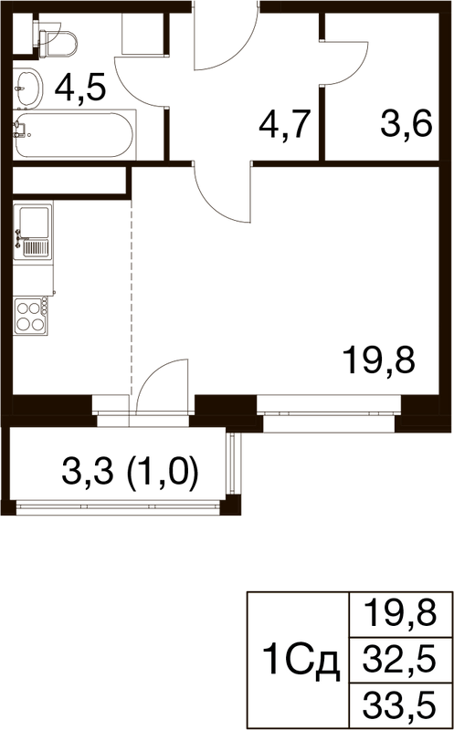 Студия 32,4 м²