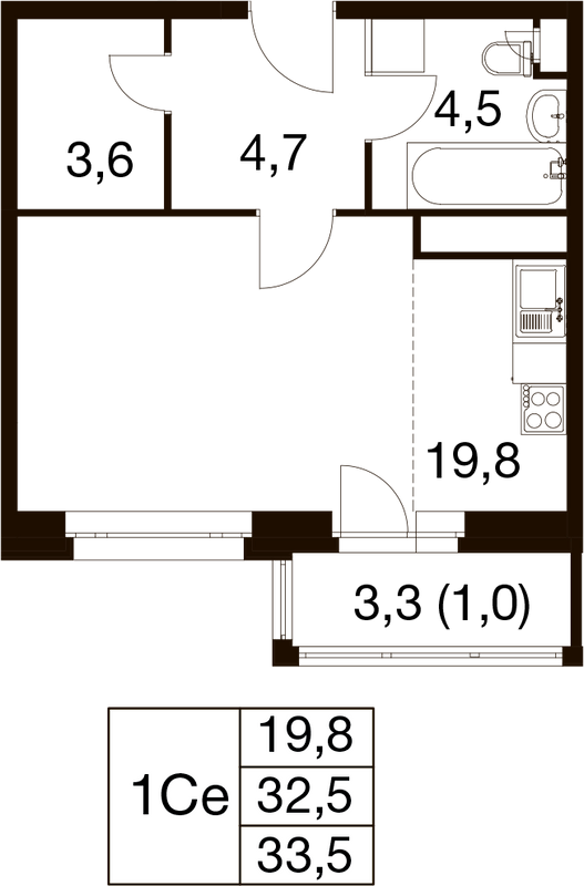 Студия 32,1 м²